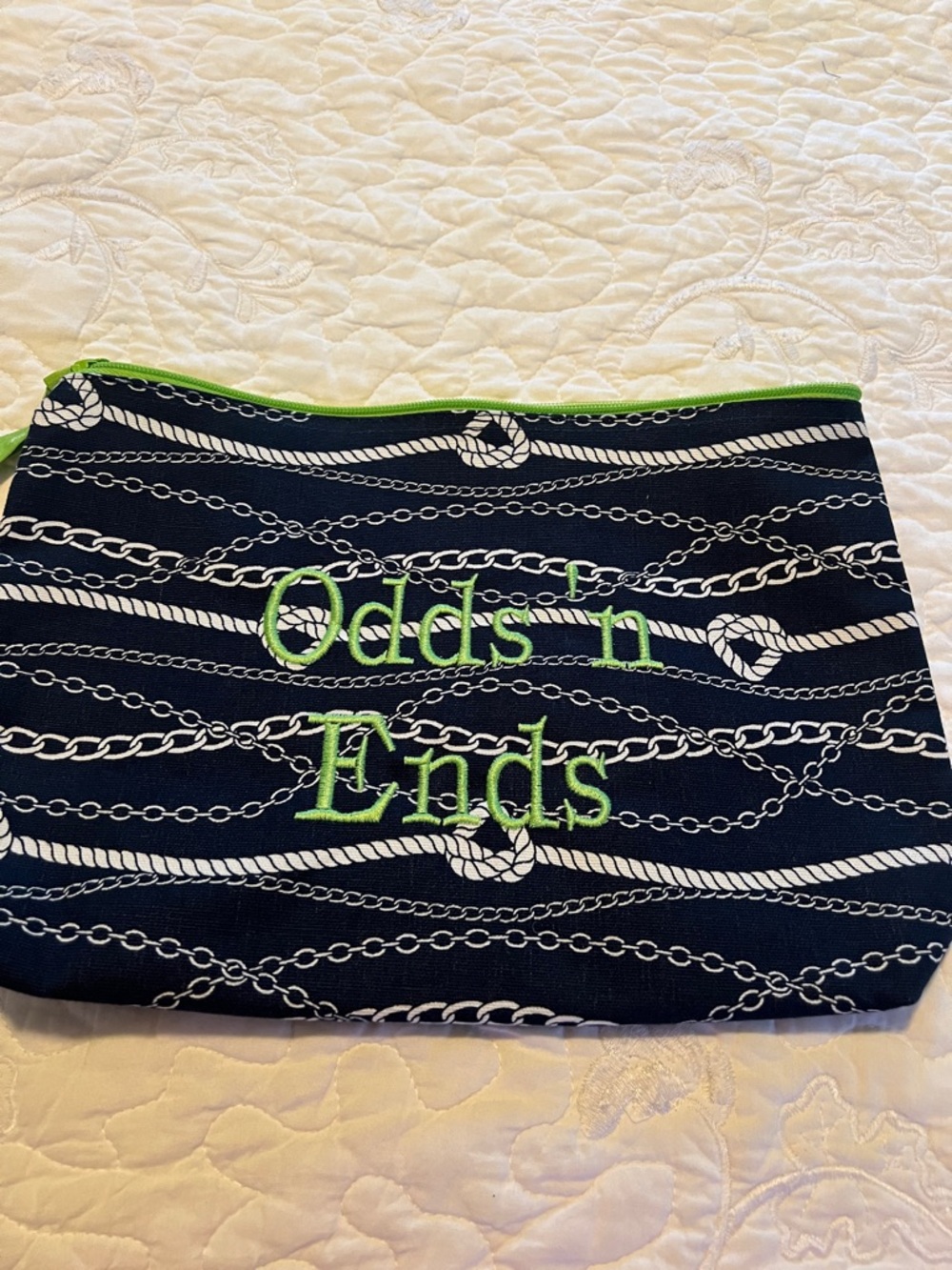 Thirty-one Navy Lime Green Trim Cosmetic Pouch with White Interior.Never used.